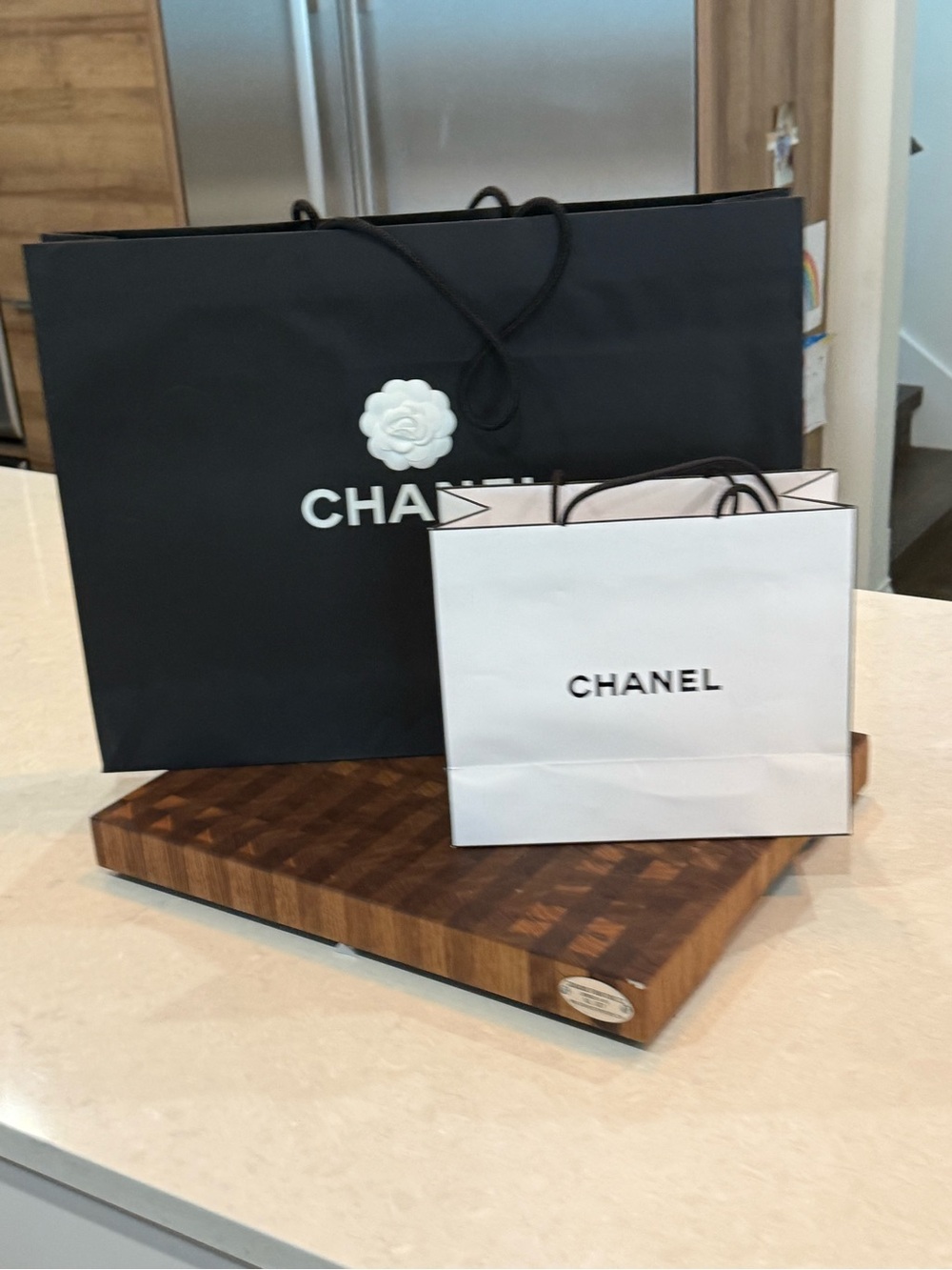 CHANEL Black and White Branded Shopping Bags